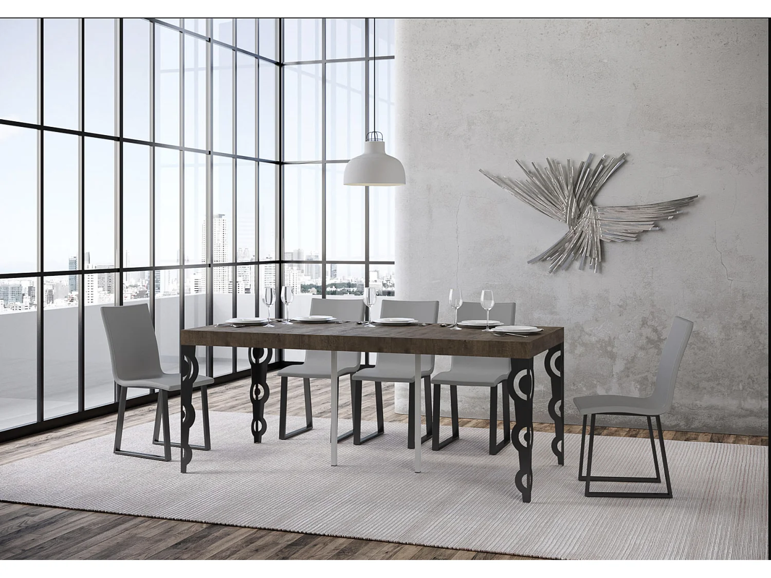 Console extensible style oriental Agadir-Couleur Marron-4 pieds-3 rallonges épaisses