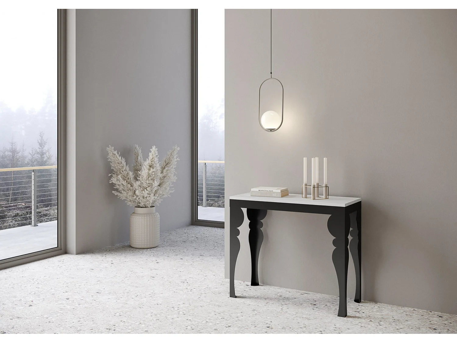 Console extensible style orientale Torza evolution-Couleur Blanc-4 pieds-3 rallonges