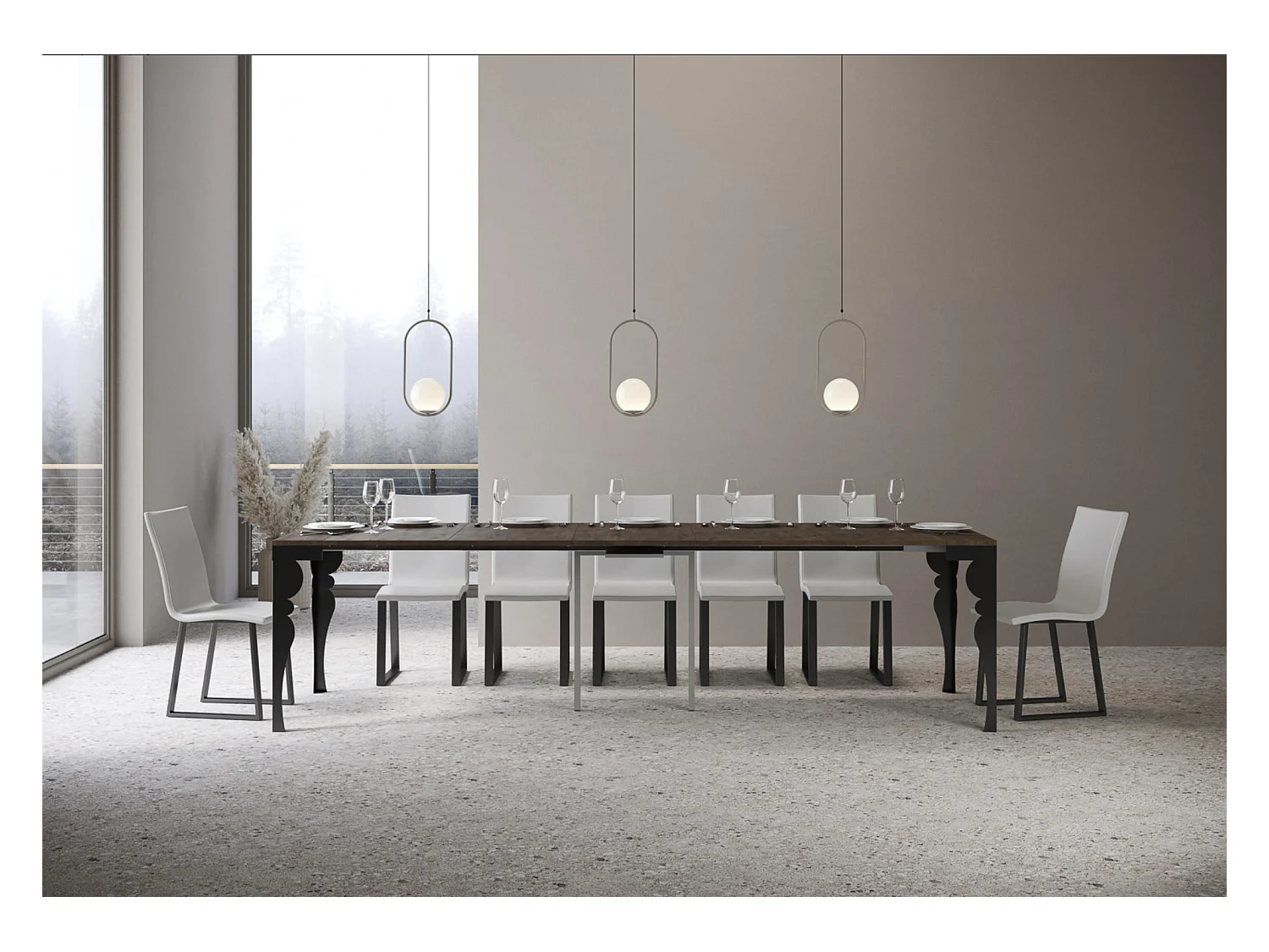 Console extensible style orientale Torza evolution-Couleur Blanc-4 pieds-3 rallonges