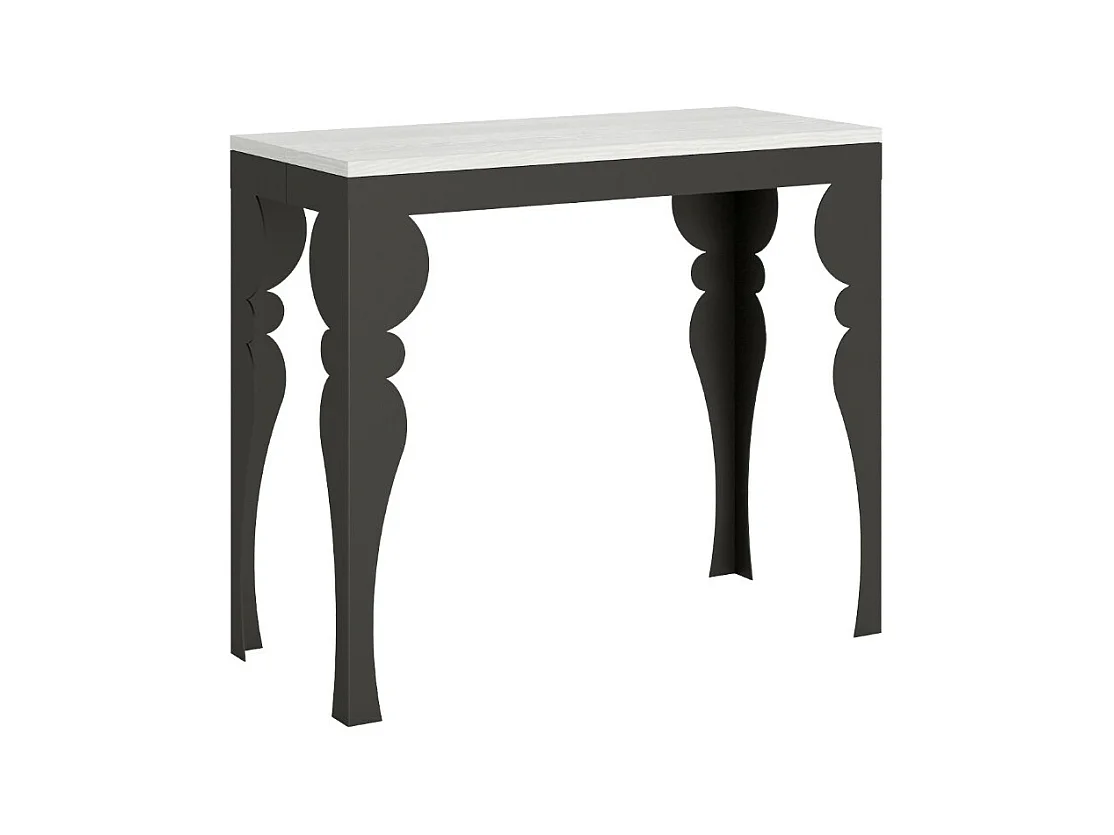 Consola vintage de 14 plazas de 40 a 306 cm Dina-Color Blanco-Soporte 4 pies-Alargaderas 3 extensiones
