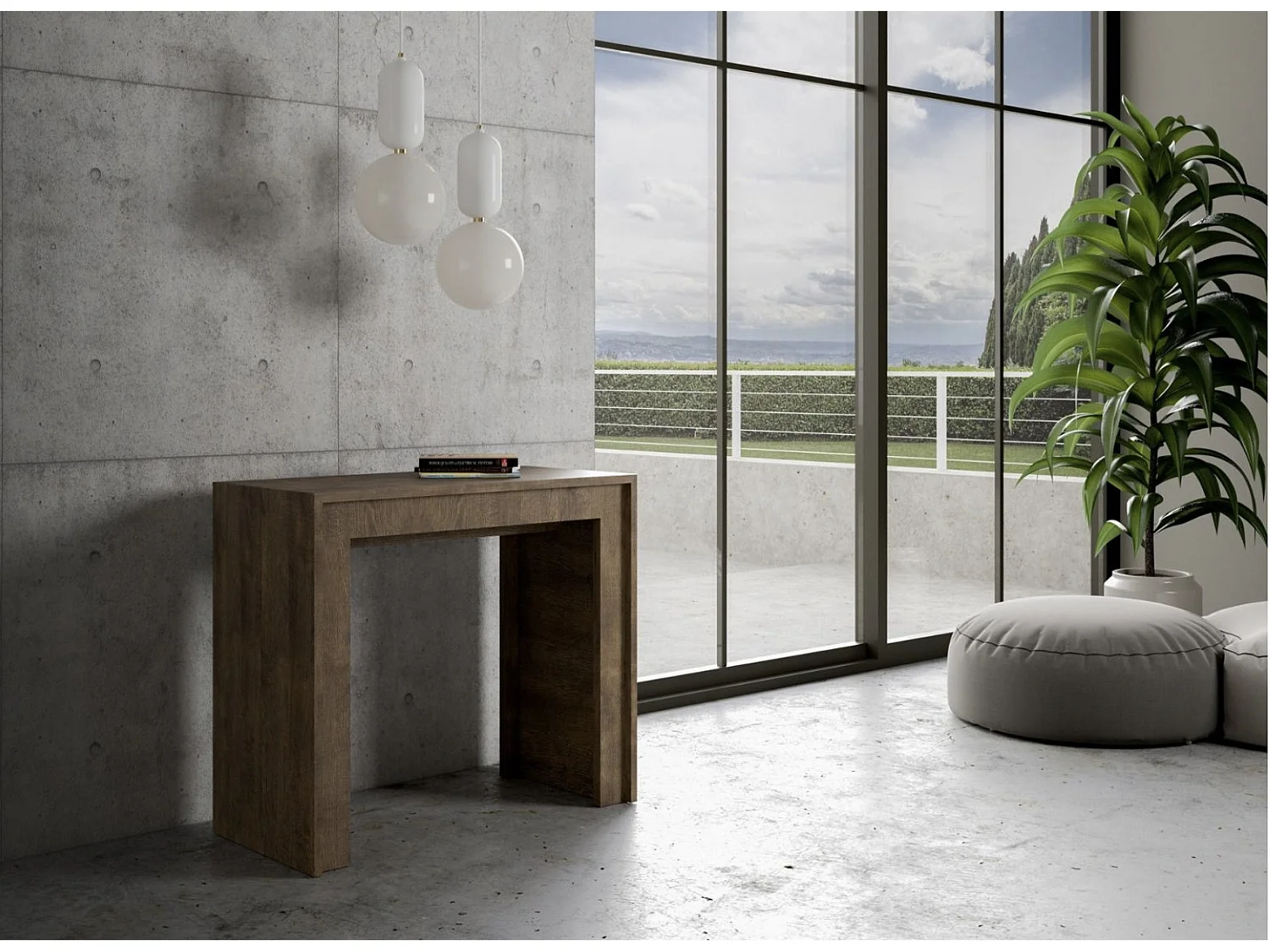 Console extensible en bois Mila-Couleur Marron-Sur roulettes-3 rallonges