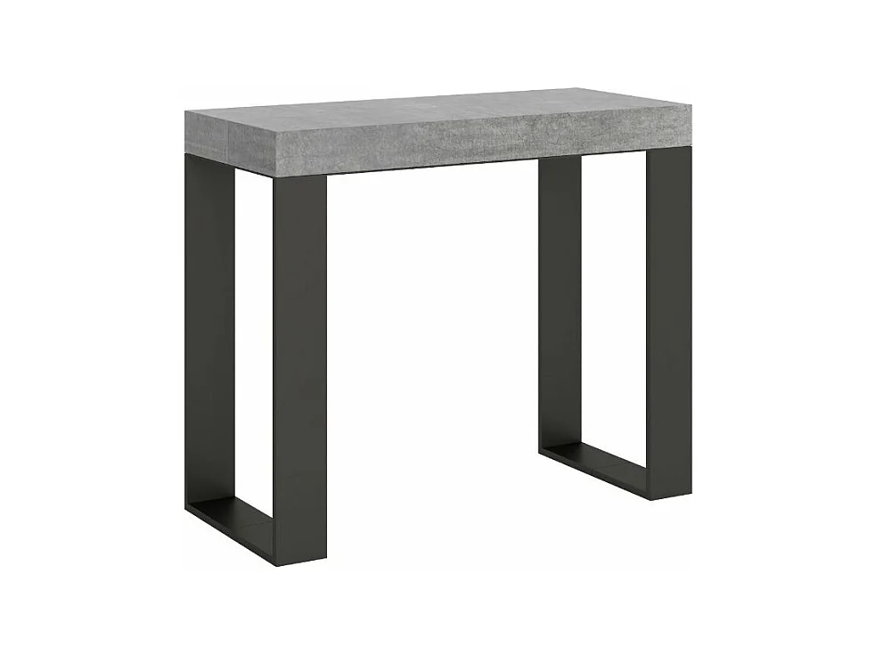 Console extensible bois et acier Tiroz-Couleur Gris ciment-Sur roulettes-5 rallonges fines