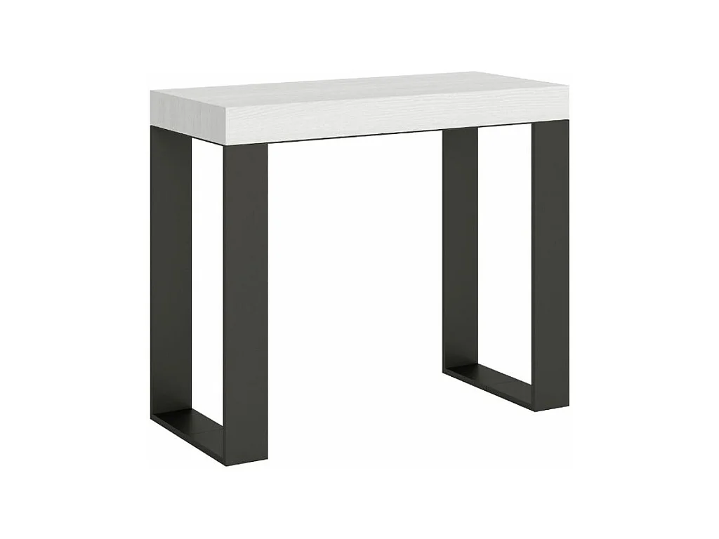 Console extensible bois et acier Tiroz-Couleur Blanc-Sur roulettes-5 rallonges fines
