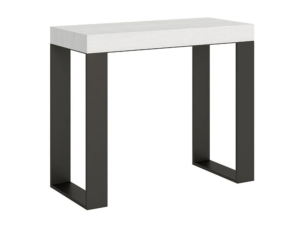 Console extensible bois et acier Tiroz-Couleur Blanc-Sur roulettes-5 rallonges fines