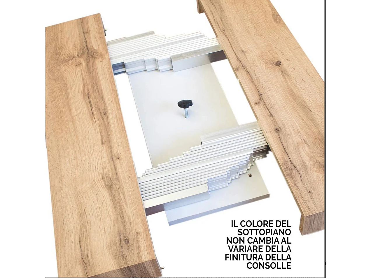 Console extensible bois et acier Tiroz-Couleur Blanc-Sur roulettes-5 rallonges fines