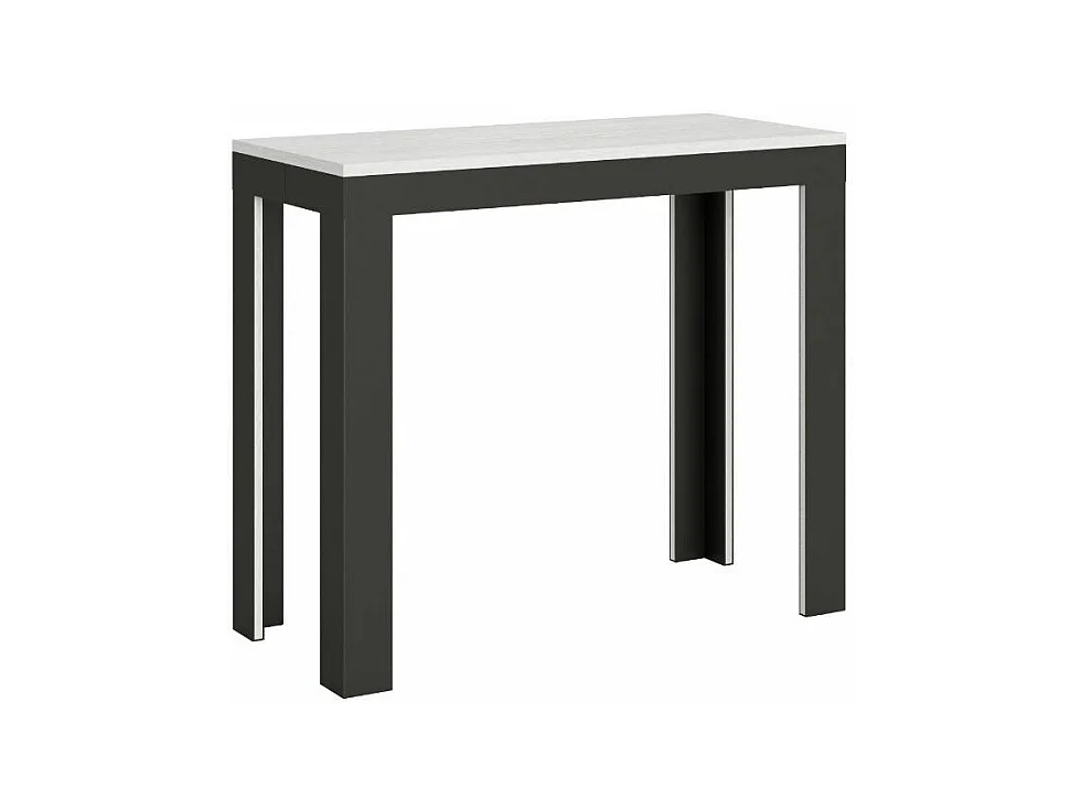 Console extensible bois pieds bois et acier anthracite Liva evolution-Couleur Blanc-Sur roulettes-3 rallonges