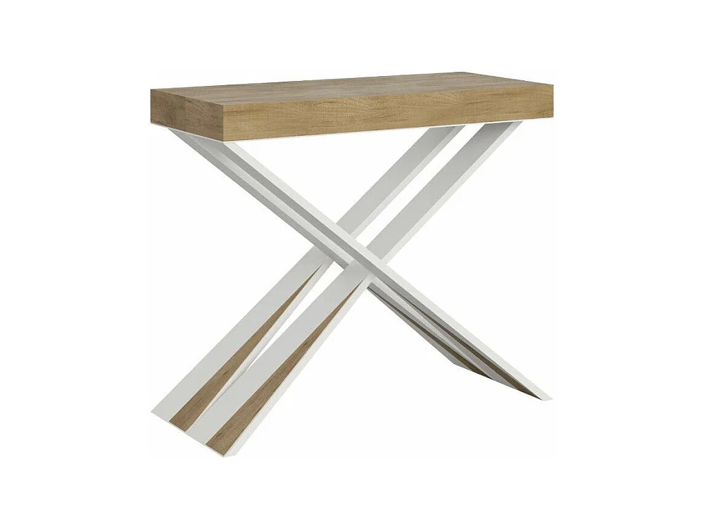 Consola extensible de diseño en madera Diago 90x40/196 o 90x40/300-Color Natural-Soporte 4 pies-3 alargaderas finas