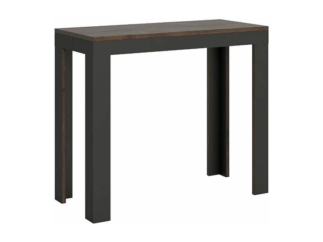 Uitschuifbare houten console met 4 houten en antraciet stalen poten Liva evolution-Kleur Bruin-Voet en steun op zwenkwielen-Verlengsnoeren 3 uitbreidingen