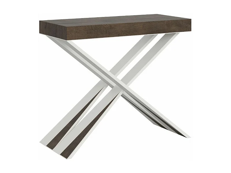 Consola extensible de diseño en madera Diago 90x40/196 o 90x40/300-Color Marrón-Base y soporte con ruedas-3 alargaderas finas