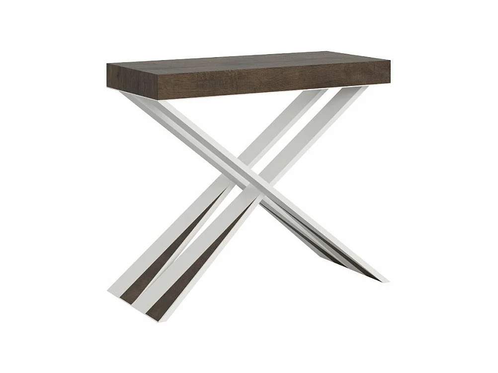 Consola extensible de diseño en madera Diago 90x40/196 o 90x40/300-Color Marrón-Base y soporte con ruedas-3 alargaderas finas