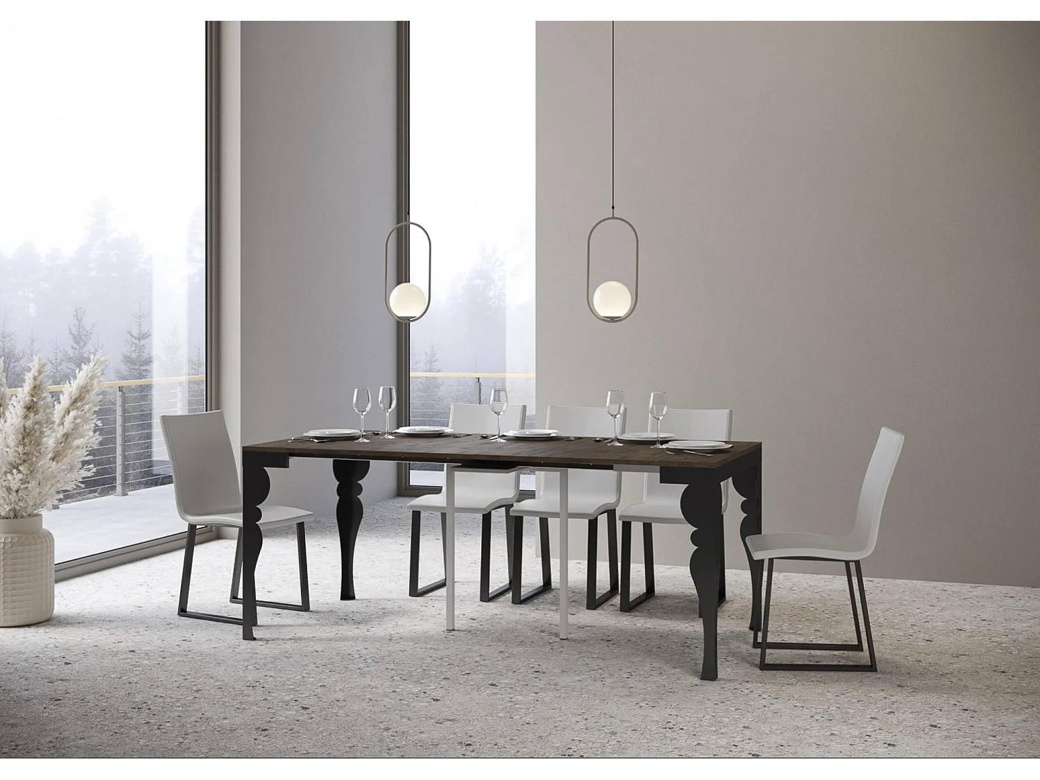 Console extensible style orientale Torza evolution-Couleur Naturel-4 pieds-3 rallonges