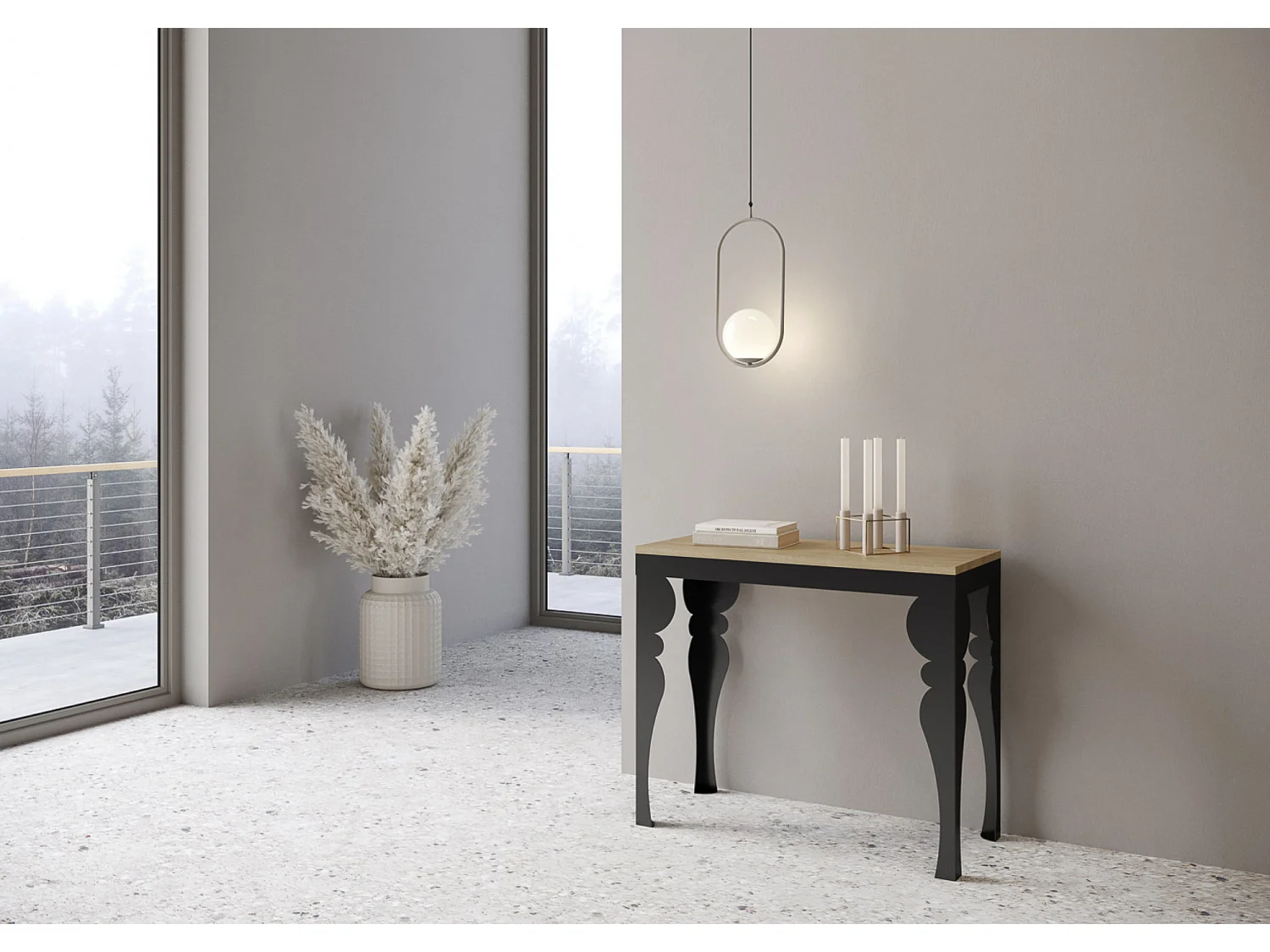 Console extensible style orientale Torza evolution-Couleur Naturel-4 pieds-3 rallonges