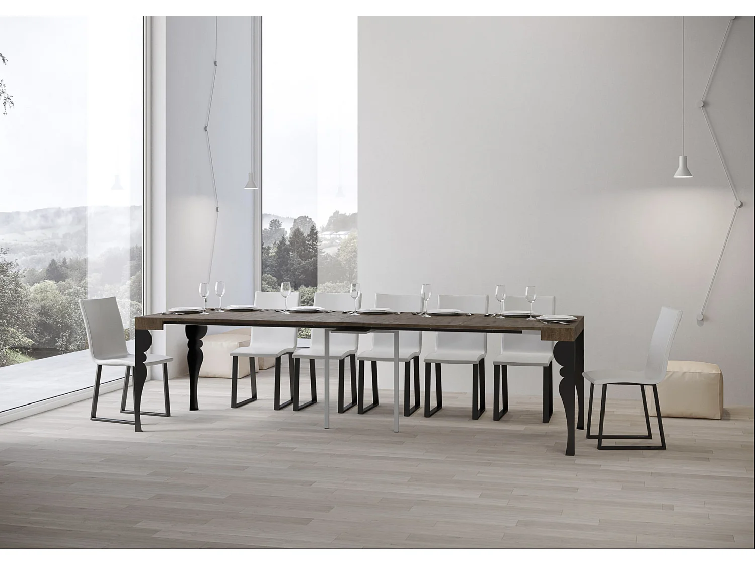 Uitschuifbare console in oosterse stijl Torza-Kleur Bruin-Steun 4 voet-Verlengsnoeren 5 dunne verlengingen