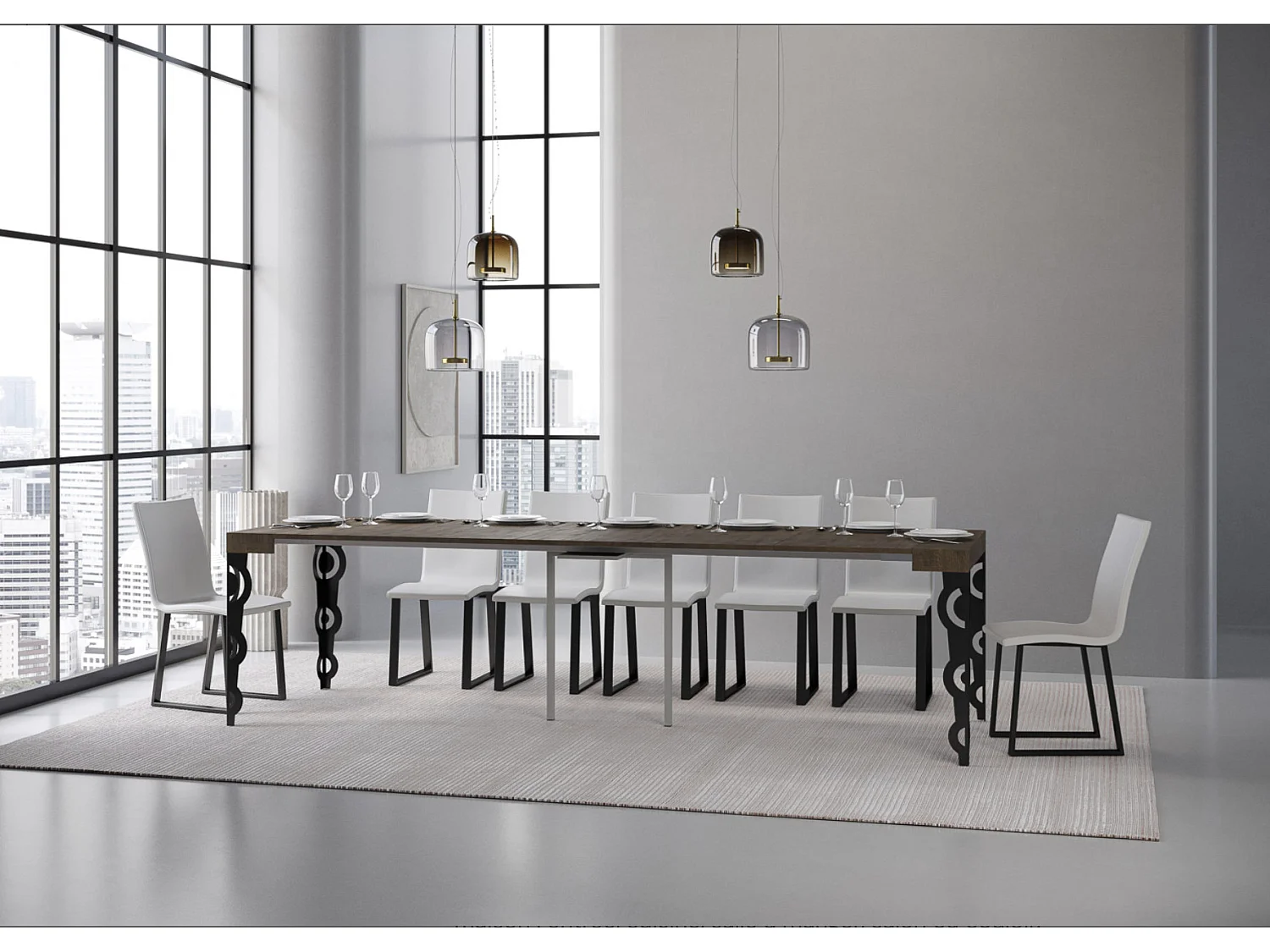 Console extensible style oriental Agadir-Couleur Marron-4 pieds-5 rallonges fines