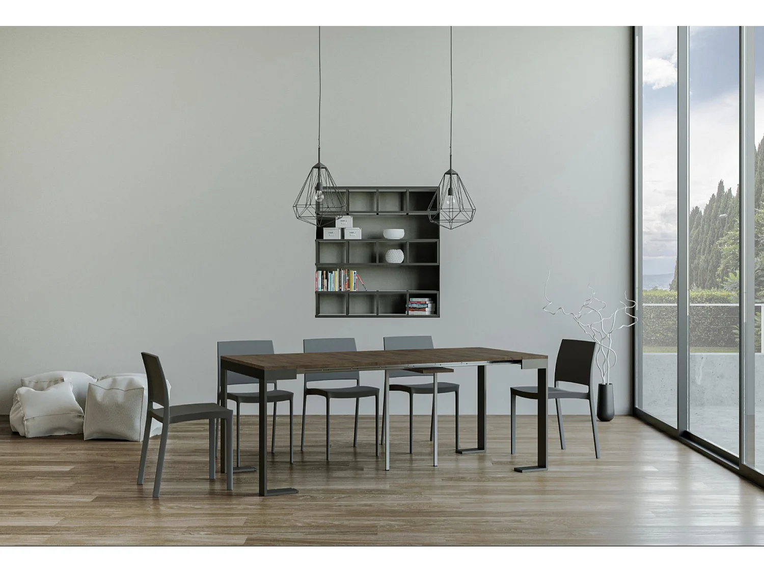 Console extensible bois et acier Tiroz evolution-Couleur Marron-2 pieds-5 rallonges