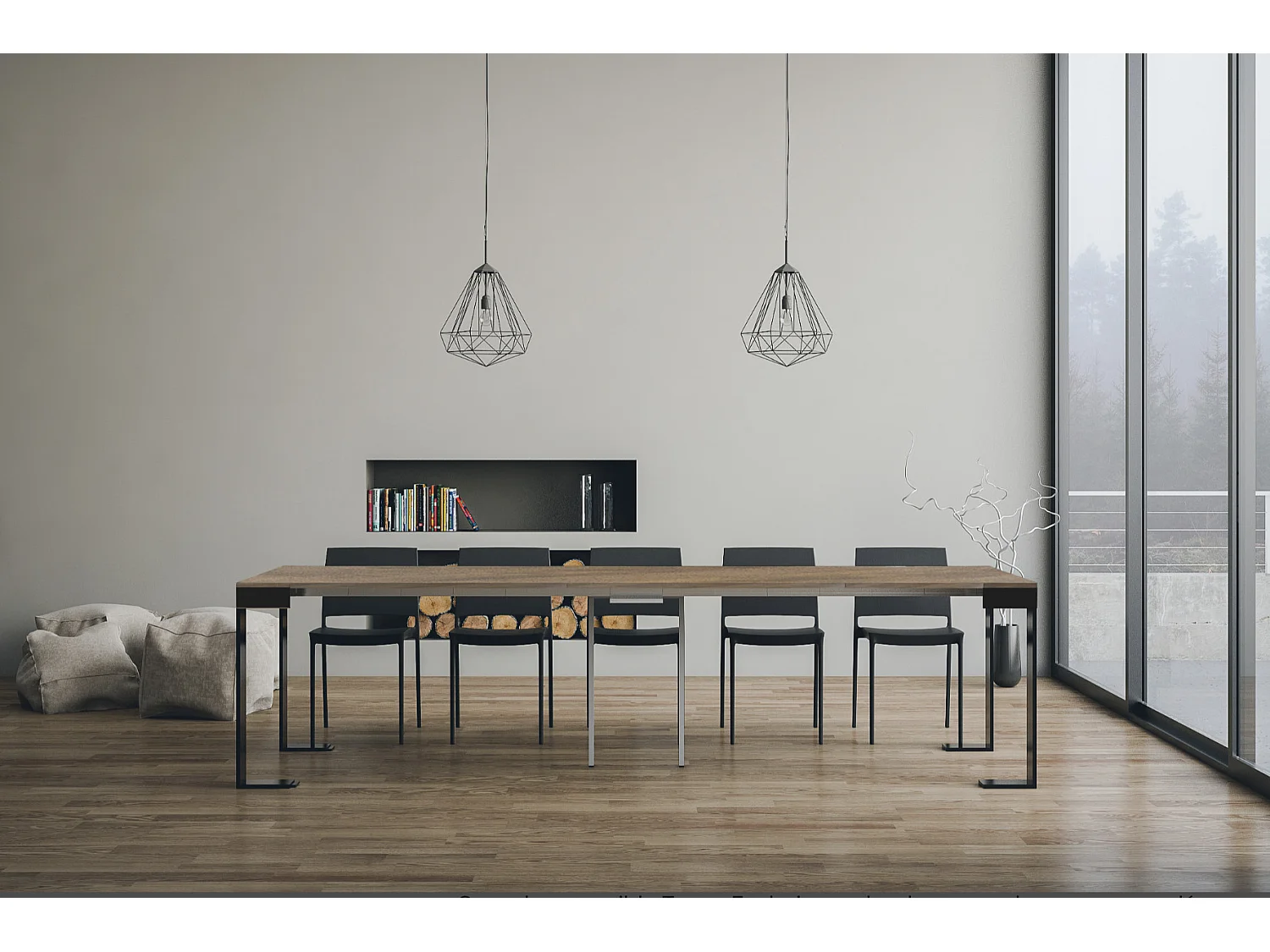 Console extensible bois et acier Tiroz evolution-Couleur Marron-2 pieds-5 rallonges