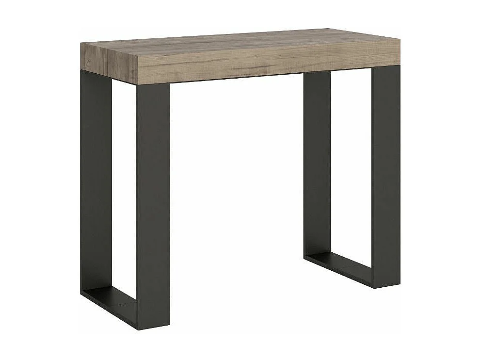 Consola extensible Lona de madera y acero 90x40/196 o 90x40/300 cm-Color Natural-Base y soporte con ruedas-3 alargaderas finas