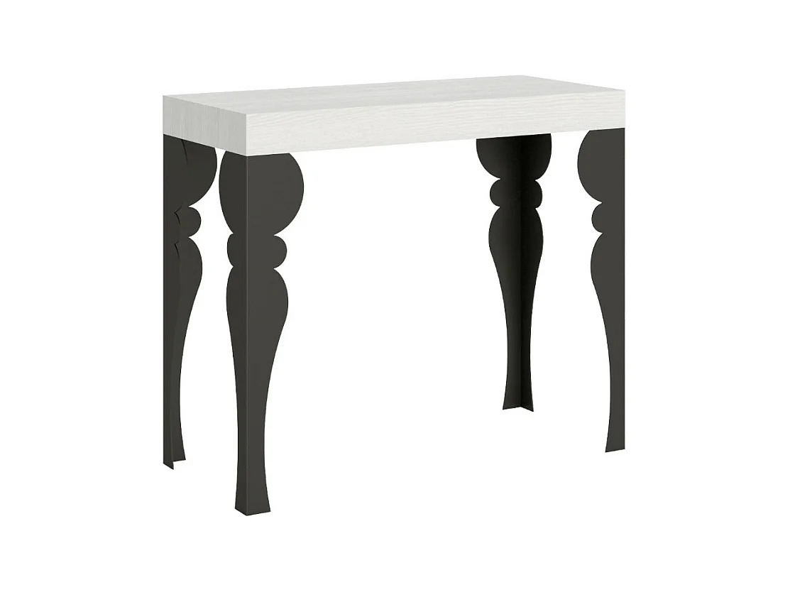 Consola extensible estilo oriental Torza-Color Blanco-Soporte 4 pies-3 alargaderas finas