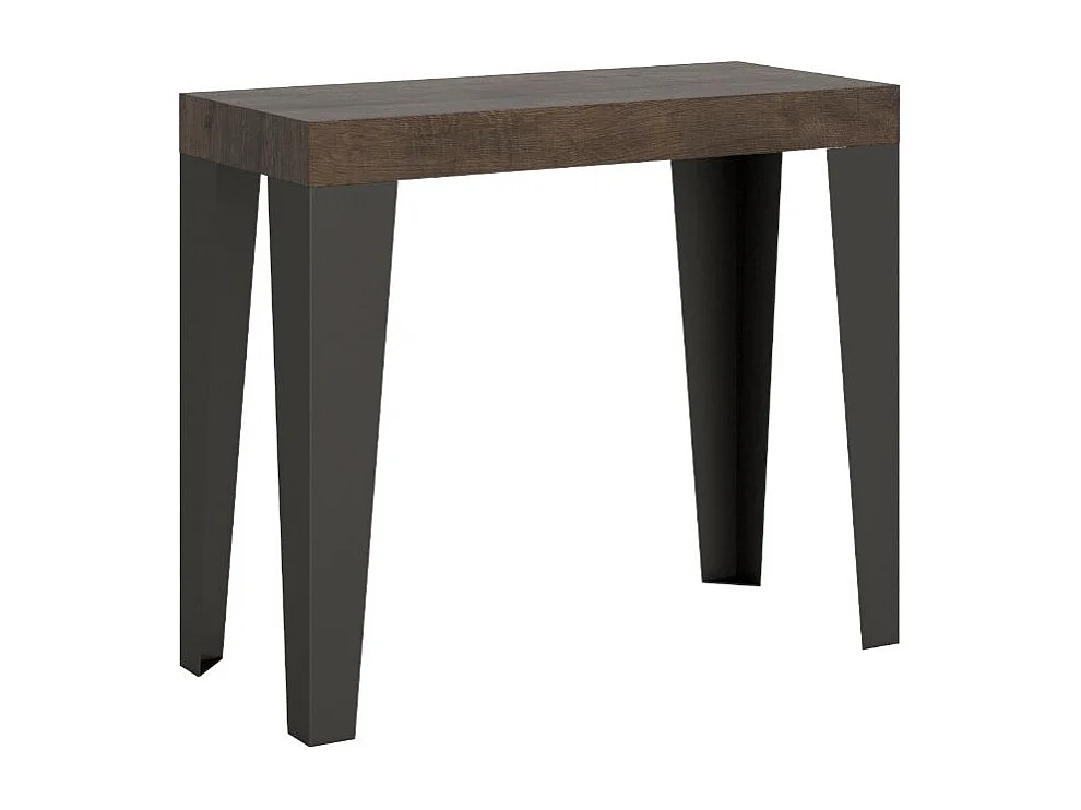 Console extensible design bois et acier mat Flavio-Couleur Marron-2 pieds-3 rallonges épaisses