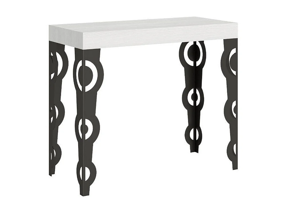 Console extensible style oriental Agadir-Couleur Blanc-4 pieds-5 rallonges épaisses