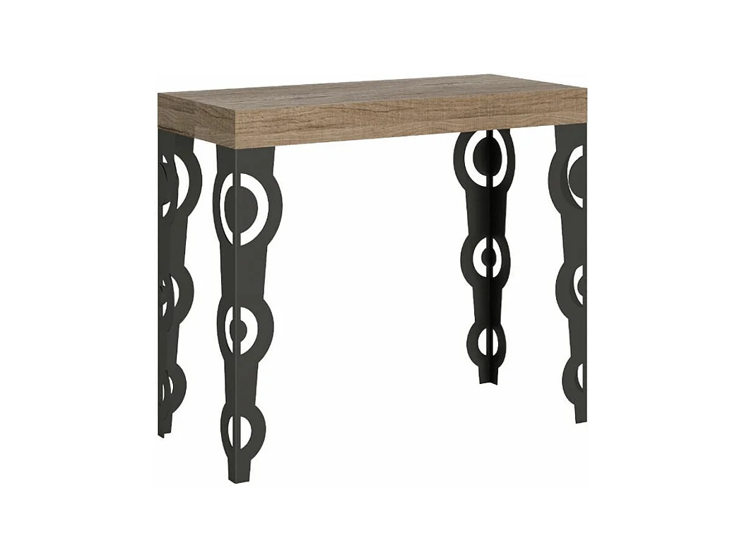 Console extensible style oriental Agadir-Couleur Blanc-4 pieds-5 rallonges épaisses