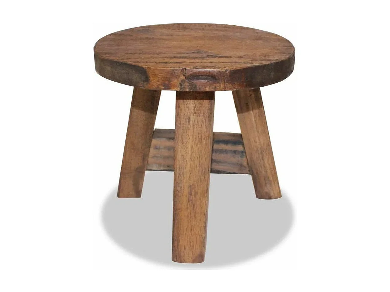 Tabouret bas rond bois massif recyclé clair Indula
