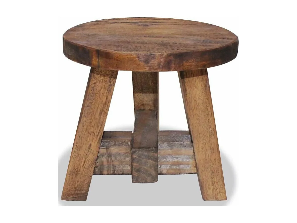 Tabouret bas rond bois massif recyclé clair Indula
