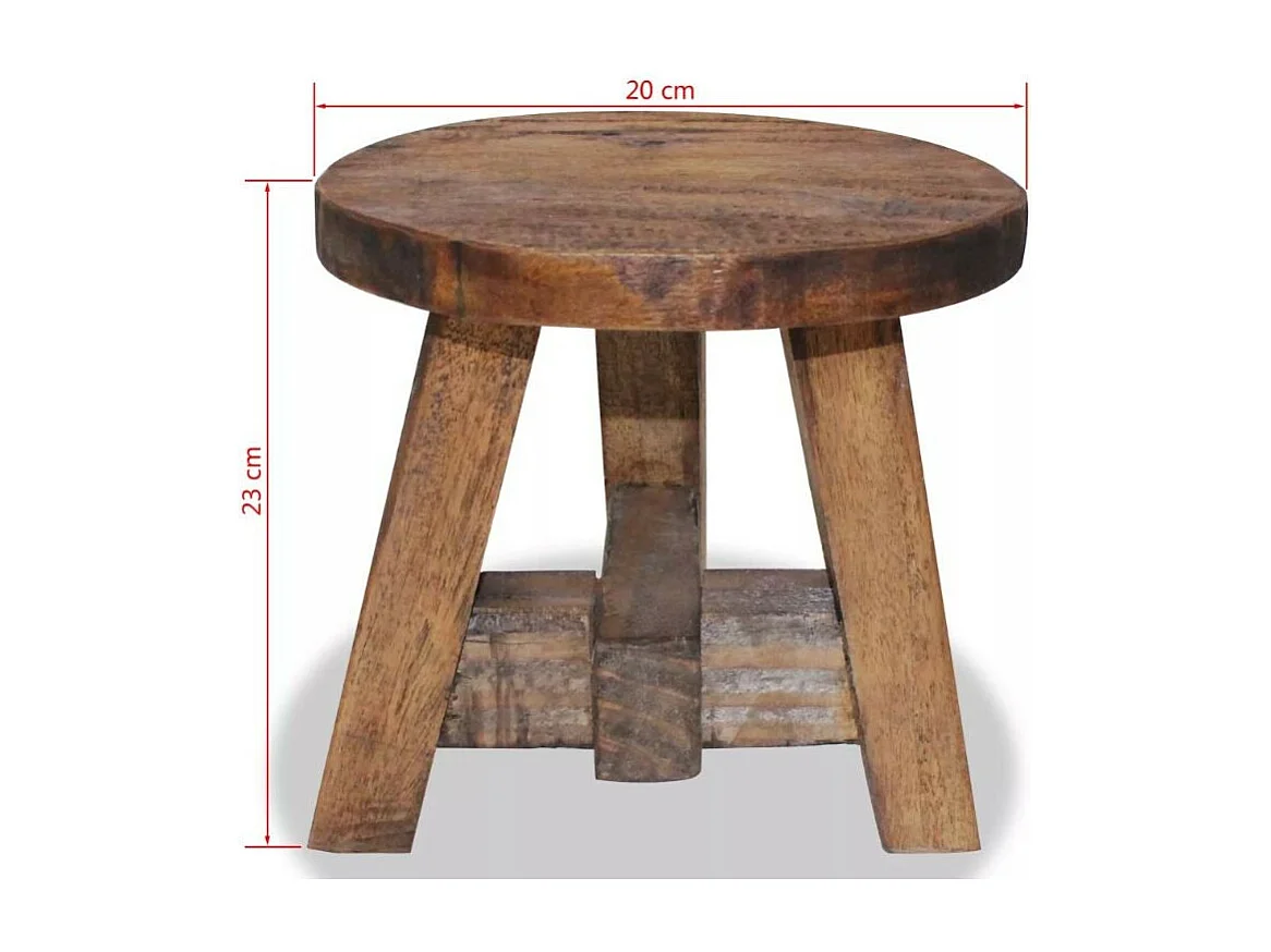 Tabouret bas rond bois massif recyclé clair Indula