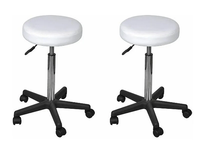 Tabouret bas à roulettes réglable simili cuir blanc Tawen - Lot de 2