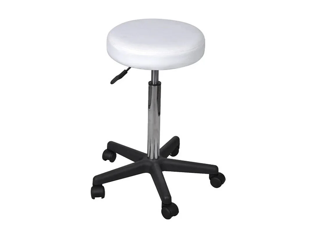 Tabouret bas à roulettes réglable simili cuir blanc Tawen - Lot de 2
