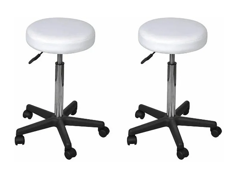 Tabouret bas à roulettes réglable simili cuir blanc Tawen - Lot de 2