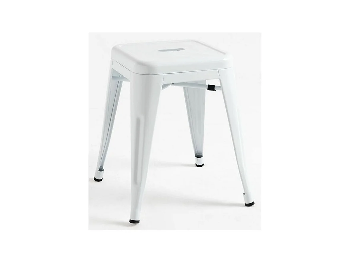Tabouret bas 45cm Kontoir en acier brillant - Design industriel et élégant-Couleur Blanc