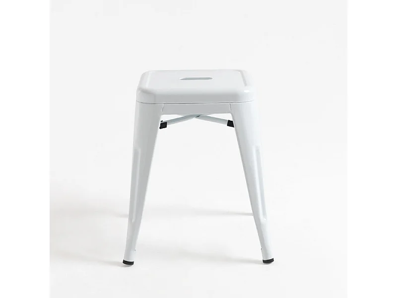 Taburete bajo Barka, acero plateado brillante, 45 cm-Color Blanco