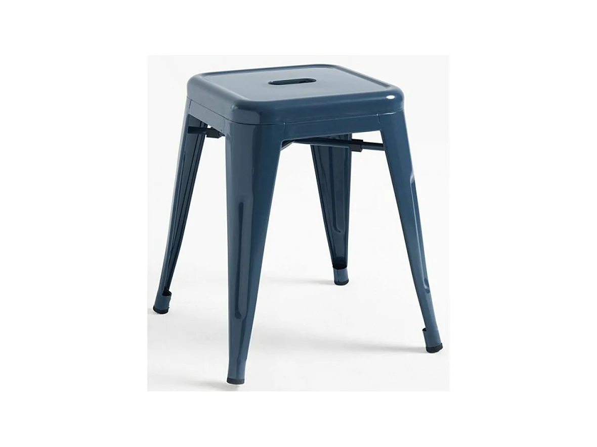 Tabouret bas 45cm Kontoir en acier brillant - Design industriel et élégant-Couleur Bleu canard
