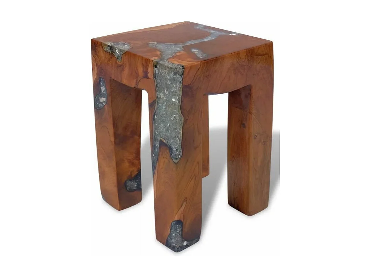 Tabouret bas carré teck massif laqué Corial