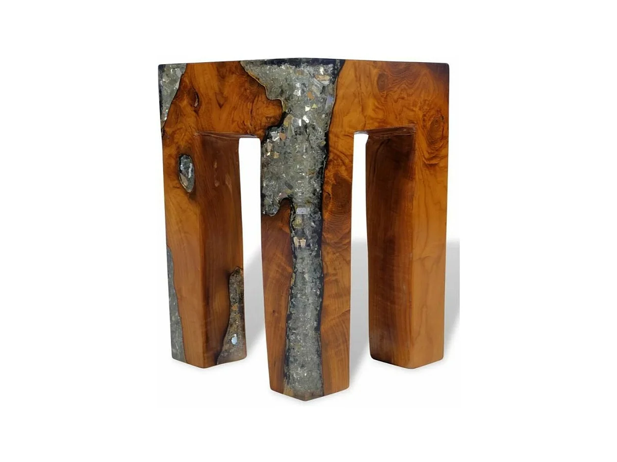 Tabouret bas carré teck massif laqué Corial
