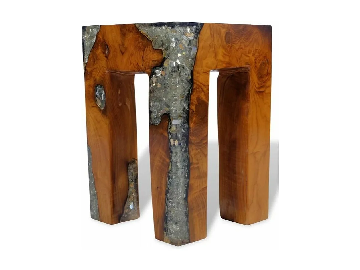 Tabouret bas carré teck massif laqué Corial