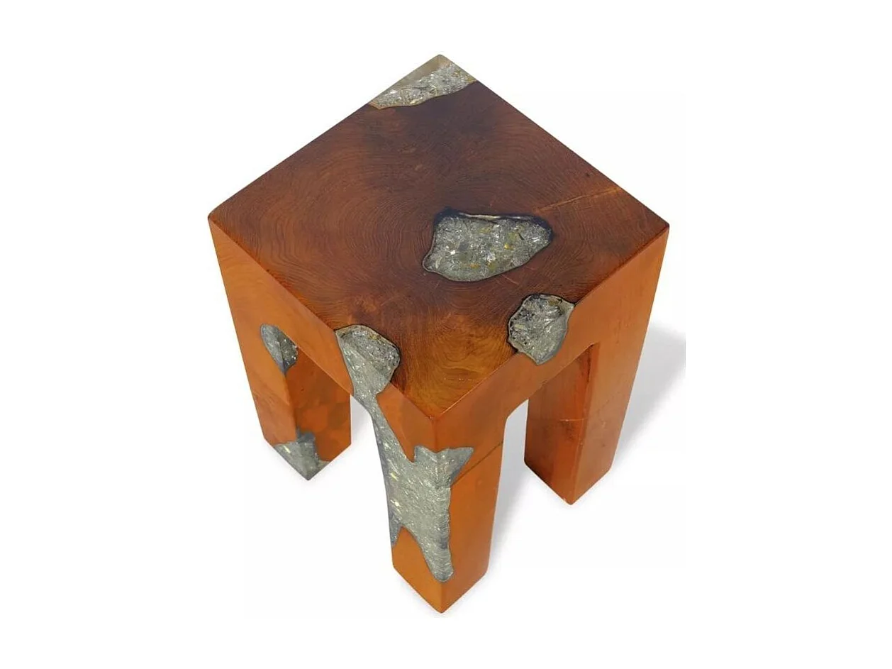 Tabouret bas carré teck massif laqué Corial