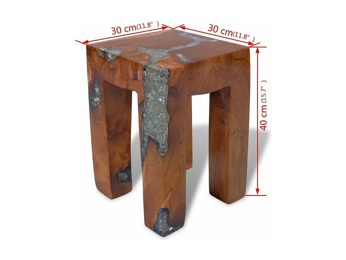 Tabouret bas carré teck massif laqué Corial