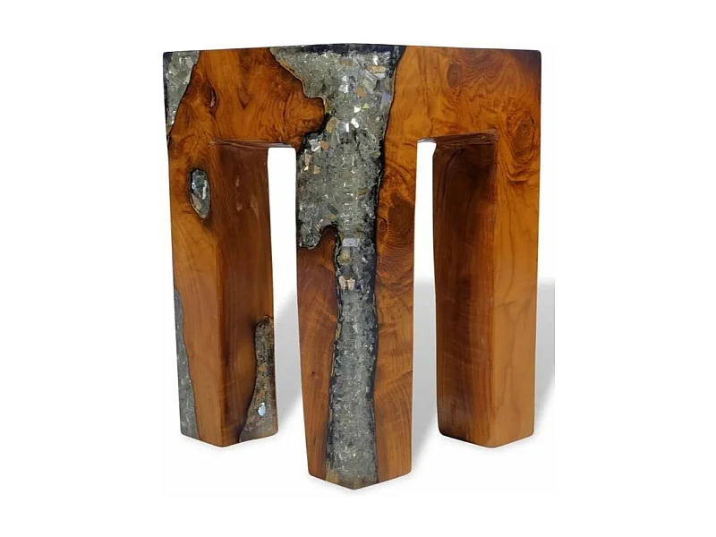 Tabouret bas carré teck massif laqué Corial