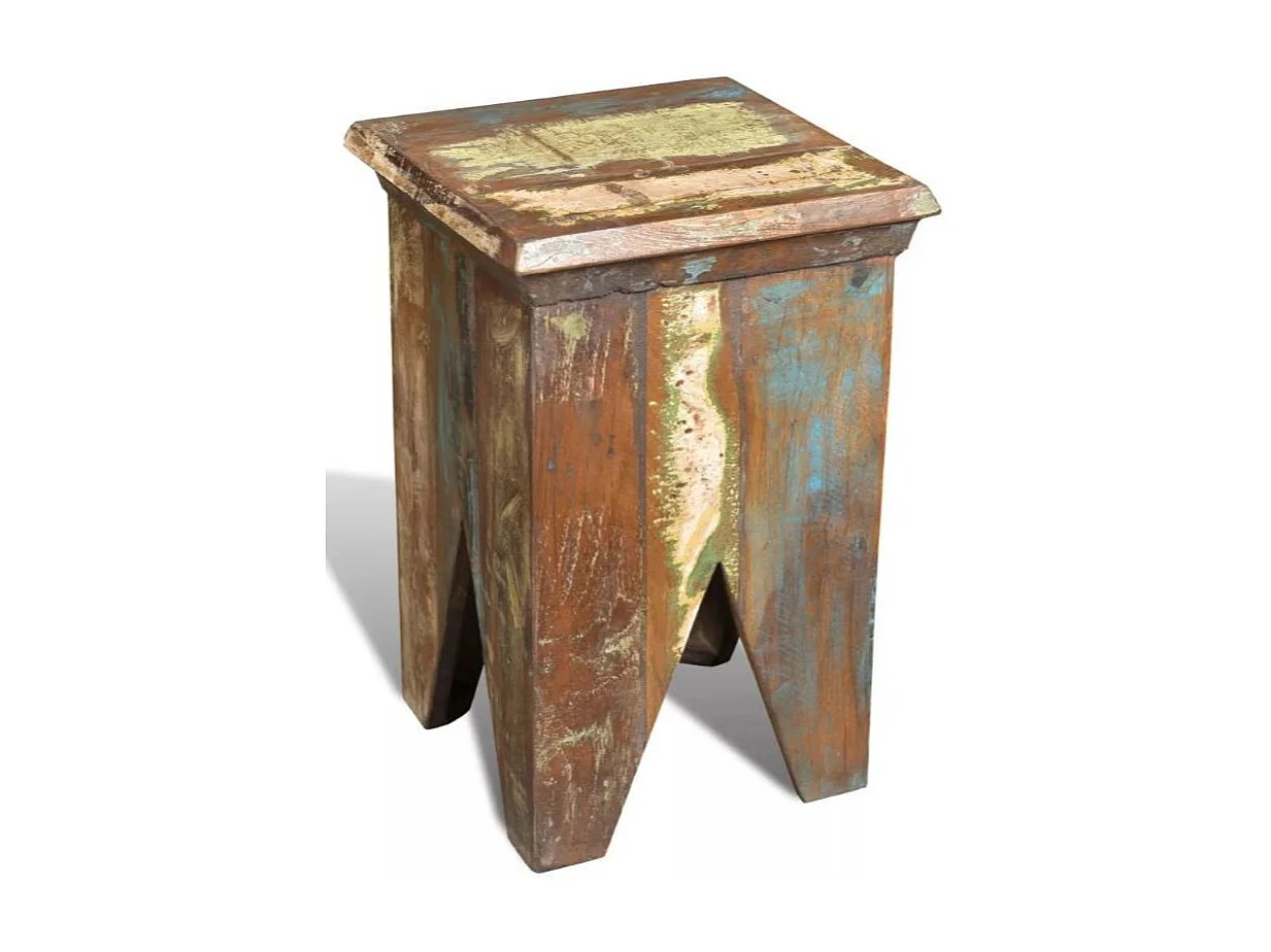 Tabouret bas carré bois massif recyclé Moust