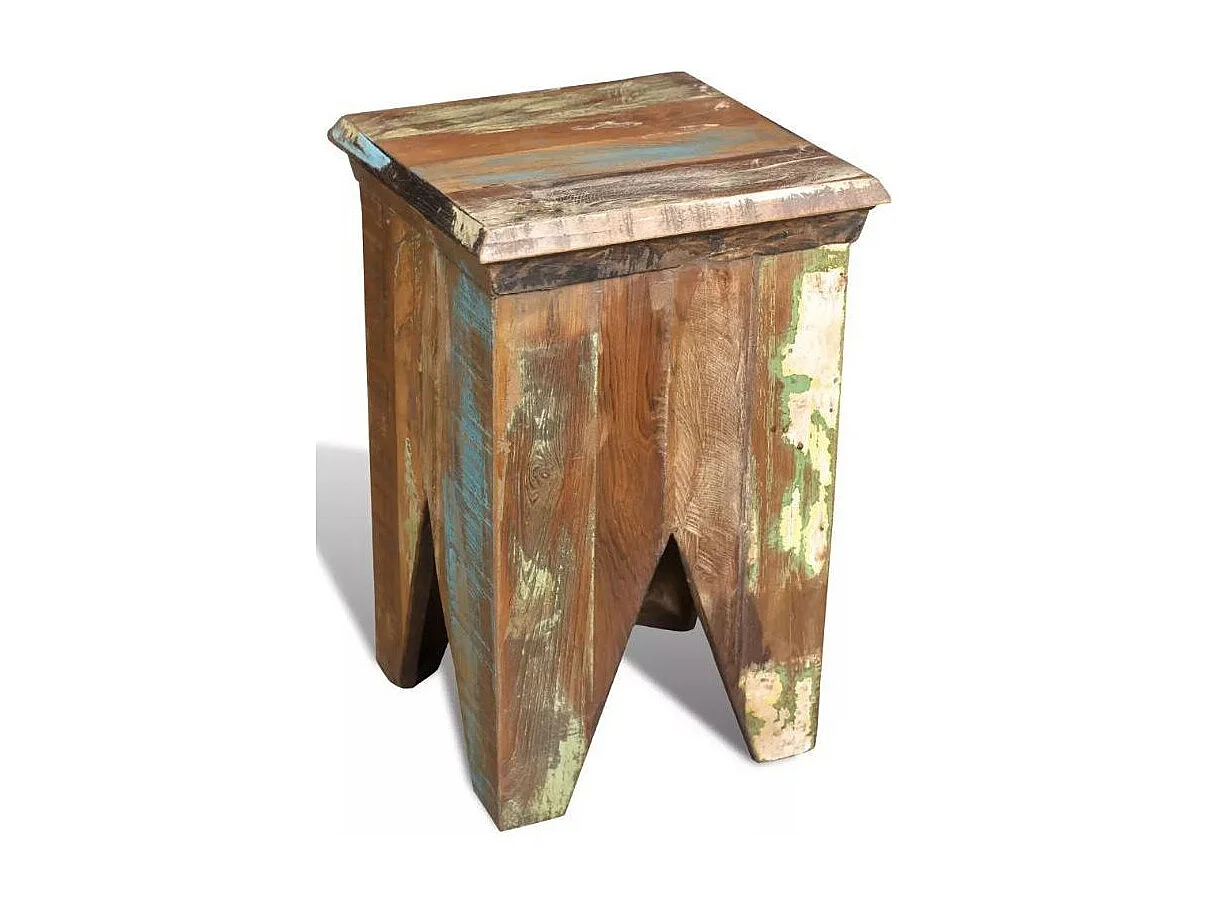 Tabouret bas carré bois massif recyclé Moust