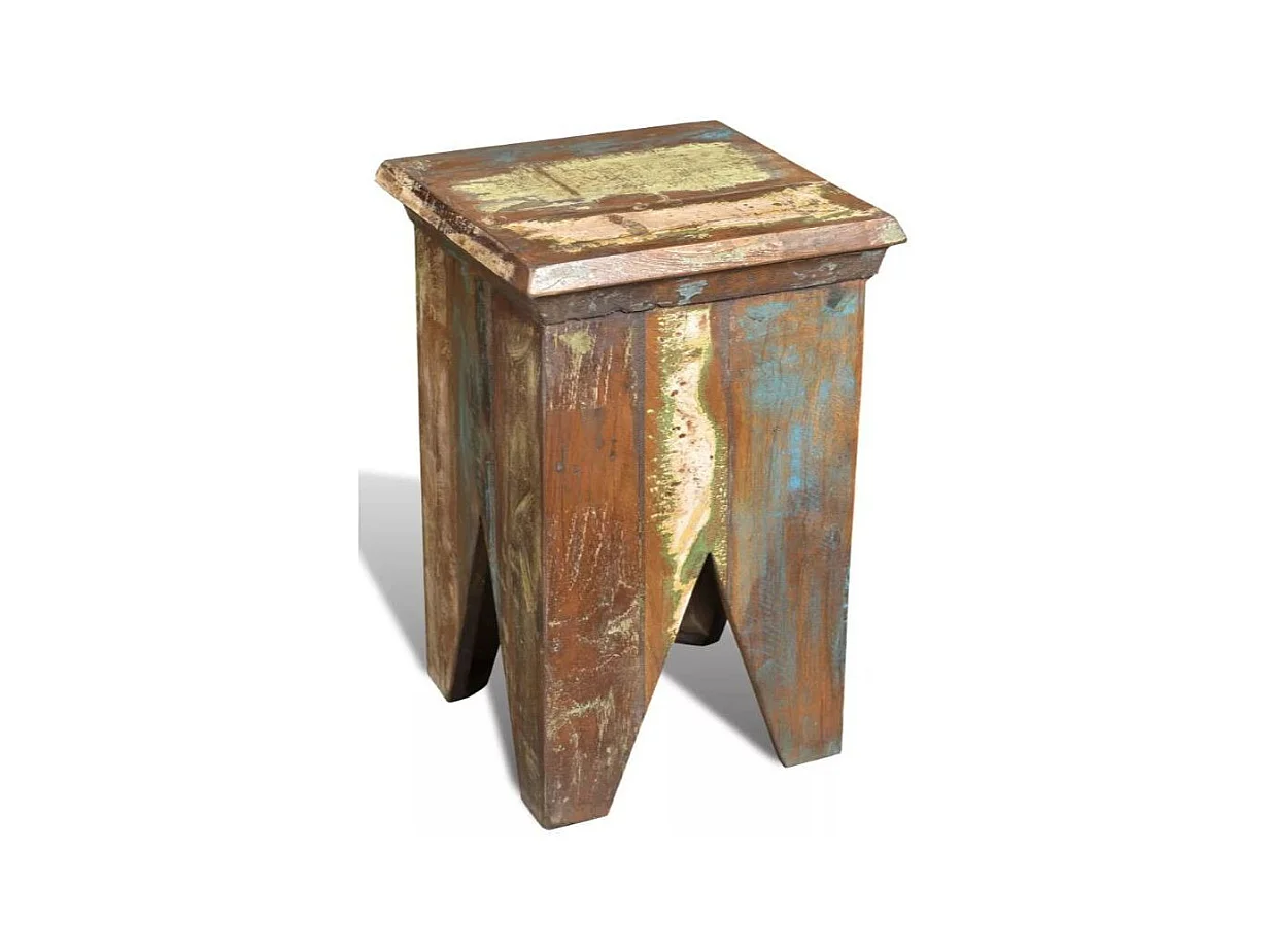 Tabouret bas carré bois massif recyclé Moust