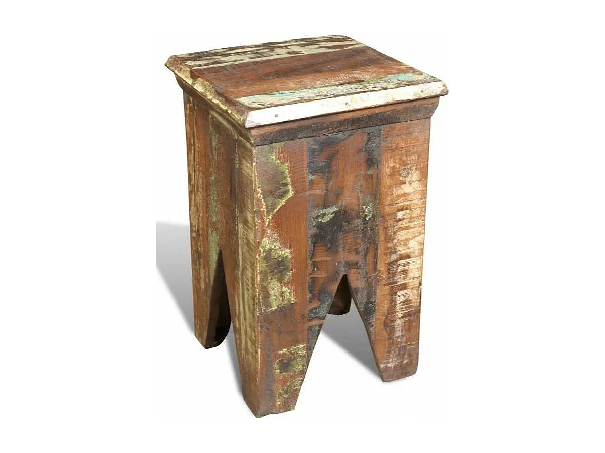 Tabouret bas carré bois massif recyclé Moust