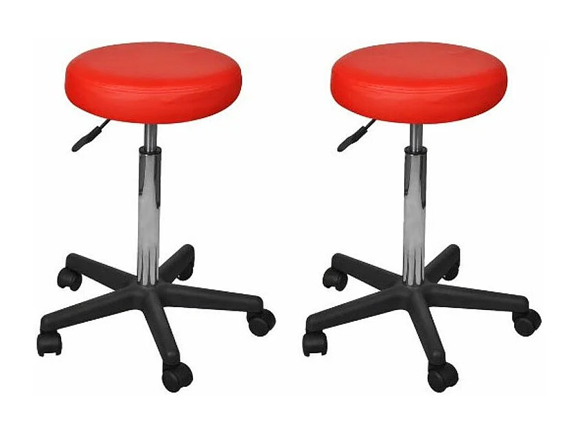 Tabouret bas à roulettes réglable simili cuir rouge Tawen - Lot de 2