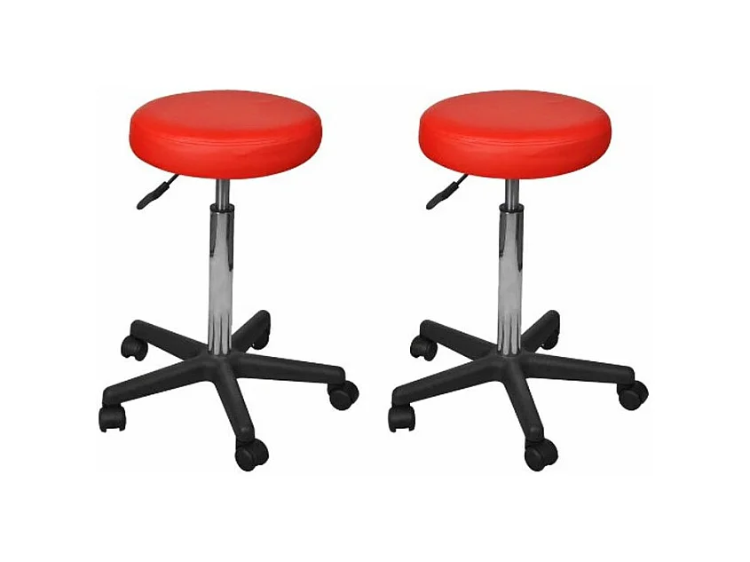 Tabouret bas à roulettes réglable simili cuir rouge Tawen - Lot de 2