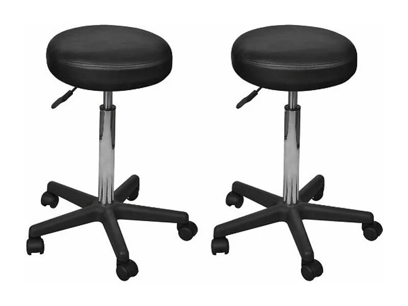 Tabouret bas à roulettes réglable simili cuir noir Tawen - Lot de 2