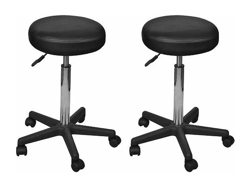 Tabouret bas à roulettes réglable simili cuir noir Tawen - Lot de 2