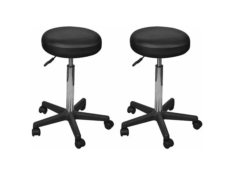Tabouret bas à roulettes réglable simili cuir noir Tawen - Lot de 2