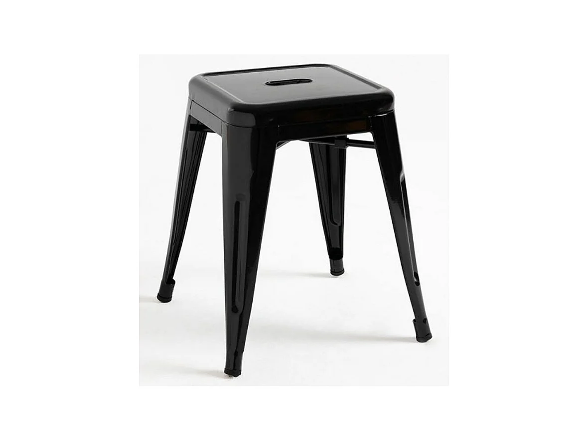Tabouret bas 45cm Kontoir en acier brillant - Design industriel et élégant-Couleur Noir